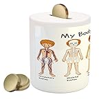 教育Piggy Bank by Ambesonne、異なるシステムで人間Nervous Skeletal消化器ボディAnatomy Young Kids、印刷セラミックコイン銀行お金ボックスの保存の現
