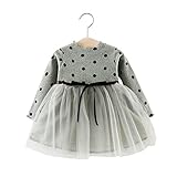 FEVON　ワンピース　子供　ベビー服　女の子　長袖　春　秋　冬　プリンセス　キッズドレス　ふわふわ　チュール　ニット切り替え　可愛い　ドット柄　ガールズ　女児　赤ちゃん　新生児　出産祝い　入園式　通