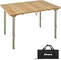 KingCamp アウトドア テーブル 折りたたみ キャンプ用バンブーテーブル 60*40cm ローテーブル 27/40cm高さ調整可能 折り畳み机 コンパクト耐荷重30kg 収納付き ピクニック レジャーテーブル