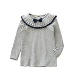 RoRykon 子供服 女の子ブラウス ガールズブラウス フォーマル リボン フリルブラウス 長袖 無地 入学式スーツ用ブラウス キッズTシャツ 丸襟 発表会 結婚式 七五三 (120CM, グレー)