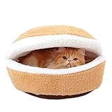 VIMICOO どら焼きスタイルペットベッド 小型犬 猫用 取り外し可能 マット キャットハウス ふかふかハウス ハンバーグ 可愛い 秋冬 冬用 防寒 洗える 暖かい ベッド ペット用寝袋 ぐっすり眠れる 四季適用