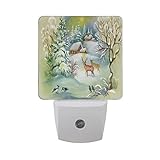 Alaza水彩Winter Landscape鹿クリスマスLED Night Light Dusk to Dawnセンサープラグin Night Home Decorデスクランプfor Adult