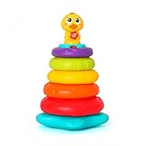 レインボーStacking Duck Baby Toy withカラフルリングStackers with、音楽サウンドとライトGreat赤ちゃん幼児用おもちゃ
