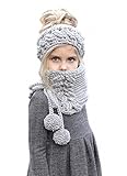 Puresino ニット帽子 マフラー セット キッズ ベビー ヘアバンドスタイル ネックウォーマー 秋冬 防寒 子供用 おしゃれ (グレー)