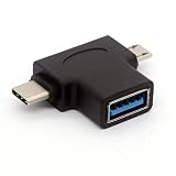 USB 3.0メス - マイクロUSB 5ピンオスおよびタイプC（USB C）オスアダプタコネクタ2 in 1 USB TシェイプOTGコンバータ (180度)
