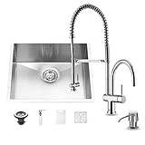 Vigo 23インチアンダーマウントシングルボウル16ゲージステンレススチールキッチンシンクとDresdenクローム蛇口、グリッド型部品、ストレーナー、ソープディスペンサー
