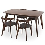 LOWYA (ロウヤ) ダイニング ダイニングセット 5点 天然木 突板 4人掛け 幅150cm 木製ダイニング お子様にも優しい 面取加工 無垢材チェア ダークブラウン