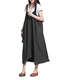 (THK) 2way デニム ワンピース サロペット ガウチョパンツ レディース ワイドパンツ オーバーオール (ブラックL)