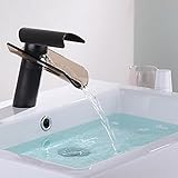 Aquafaucetシングルハンドルウォーターフォール浴室洗面化粧台シンク蛇口with強化ガラスブラックオイルはブロンズ