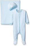 Coccoli Baby Boys' Blue High Low Velour Footie Cap Blanket Blue Stripes 3 Months [並行輸入品]