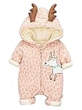 (ラボーグ)La Vogue ベビー服 ロンパース キッズ 男の子 女の子 カバーオール 耳付き 新生児 フード パジャマ 子供 赤ちゃん コスチューム 秋冬 可愛い ピンク 73cm