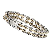 [silver KYASYA] ステンレス バイクチェーンブレスレット シルバー 工具 道具 オートバイ バイカー アクセサリー (ゴールドxシルバー)