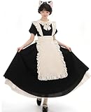 [KALAOK] メイド服 コスプレ衣装 4点セット 黒白 ワンピース ハロウィン メイドコスチューム 900ロング丈 M