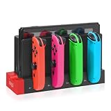 PGRTYOF Switch & Switch 有機EL ジョイコン用 充電スタンド Joy-Con コントローラー充電 、Switch Joycon用充電ドックステーション - 最大4つのコントローラーを充電、SwitchおよびSwitch OLEDモデルに対応、4ポート、LEDインジケータ、オーバープロテクション (黒赤)