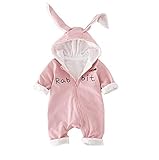 HIMOE ベビー服 赤ちゃん着ぐるみ カバーオール フード付き うさぎ耳ロンパース 前開き 長袖 男の子 女の子 コットン　(90cm,ピンク)