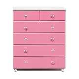 アルファタカバ ベビータンスシリーズ ブロッサムキャスター付きチェスト 80cm幅5段 ピンク(ハートクリスタルカラフル)