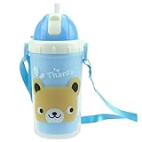 【ノーブランド品】 300ml　ベビー　キッズ　ウォーターボトル　ストローカップ　水筒 　マグボトル　ストラップ　携帯便利　全3色 - ブルーベア