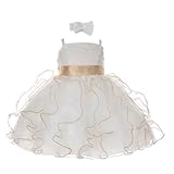 StylesILoveオーガンジーサテン2トーンフリルベビーフラワーガールドレスwith帽子2-pcセット カラー: ベージュ
