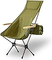 FIELDOOR ポータブルコンパクト アウトドアチェア ハイバック 【カーキ】 木製アームレスト付 耐過重120kg 軽量コンパクト 折りたたみ ウルトラライト タクティカル