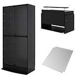 【福袋】【地球家具】フィギュアラック「ワイド」新シリーズセット 幅83cm 奥行39cm 【正規品】[鍵付きコレクションケース] [耐震]（開き戸 ハイタイプ本体+上置きロータイプ+背面ミラー） ブラック