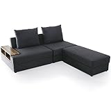 ソファ リクライニング 組み合わせ自由 座面下収納 飾り棚テーブル 3人掛け ソファーベッド ダークグレー