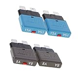 Dolity ミニヒューズ　手動　サーキットブレーカ　回路ブレーカ　ヒューズ　28V　金属　プラスチック製　全8サイズ - 8A + 15A