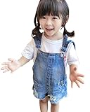 [ファンノシ]Fanessy キッズ サロペット 子供 オールインワン ダメージ 女の子 デニムパンツ　子ども用 ロンパース　ベビー オーバーオール　可愛い ジーンズ　おしゃれ ショートパンツ　サスペ
