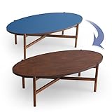 テーブル センターテーブル リバーシブル 楕円形 木製 突き板 幅110cm ブラウン/ブルー