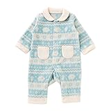 (チャックル) chuckle 北欧風 プリント フリース 長袖 前開き カバーオール サックス 70cm P2924-70-30