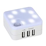 2 in 1ナイトライトプラグin 8 LED暖かいライト、15 W / 3.4 a高速充電器withスマートPowerIQモーションセンサーと周囲明るさセンサー自動on / off ホワイト