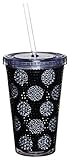 Black and Silver Polka Dot Bling Insulated Cup with Straw and Lid by Gifted Living