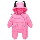 KINDOYO 新生児 子供たち ワンピース 冬 ダウンジャケットラブリー ベビー カバーオール アニマル ロンパース 男女ユニセックス 寝間着 厚い シャム フード付き ボディスーツ , ピンク