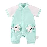 Baby Nest 夏 ベビー 野球半袖ロンパース ボディースーツ 前開き 男の子 女の子 コットン グリーン 24-36M
