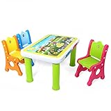 ZHANGRONG- 赤ちゃんの学習テーブルと椅子のセット、幼稚園のテーブル、プラスチック製のテーブル、子供のデスク、執筆と描画 (色 : 1 table 3 chair-c)