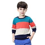 KID1234男の子綿100％ボーダーラウンドネックセーター(140,ダークスカイブルー)