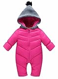 ダウンコート ベビー ファスナー開き フード付き 新生児 ベビーロンパース キッズジャンプスーツ ダウンジャケット 綿つなぎ オーバーオール (ローズ, XL)