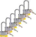Brady 118982 Yellow, Key Retaining Steel PadLock - 2 Shackle - Keyed Alike (6 Locks) by Brady