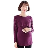 YING　LAN　妊娠さん　産前　産後　妊婦　マタニティ　ソリッドカラー 　授乳　Tシャツ　モーダル　長袖　シャツ　暖かい　ワインレッド