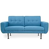 LOWYA ソファ ソファー 2人掛け アームレスト くるみボタン ファブリック ネイビー