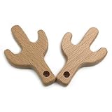 Kissteether 2pcs 手作りの木製のオーガニック安全なベビーおしゃぶりサボテンペンダントオーガニックナチュラルブナ木製玩具ハンドカット動物DIY赤ちゃんのおしゃぶりの看護アクセサリー (2