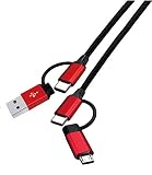 ウイルコム USB 充電 4in1 タフケーブル Type-C PD対応 4端子一体型 4Way 1m レッド&ブラック UTT-100C-01RD
