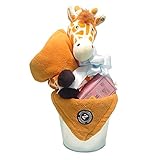 出産祝い/ふわふわブランケットとラズベリーリーフのバケツアレンジ・リボンラッピング付き (男の子用)