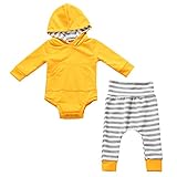 Lovoski パーカーTシャツ パンツ 服装セット　フード付き　新生児 赤ちゃん 男の子 女の子 暖かい ストライプ ソフト　全4サイズ - 黄, 0-6ヶ月