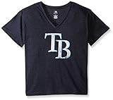 MLB Tampa Bay Rays女性用チーム半袖VネックTシャツロゴ、4 x、ネイビー/ヘザー