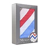 The Little Linen Company - Baby Muslin Swaddle Blanket - Chevron Blue/red by The Little Linen Compan