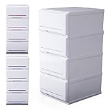 収納ケース チェスト 木天板 ハイブリッド天板 色分けプレート付 帯電処理 角丸加工 幅35 4段 ホワイト