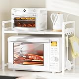 DAIWIN レンジ上ラック トースターラック 伸縮式 幅36-65cm 棚板高さ調節可 耐荷重50kg シンク上キッチン収納 フック4個付き ホワイト