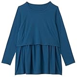 【マタニティ】【トップス】【授乳口付き】切替ギャザーチュニック (ブルー)