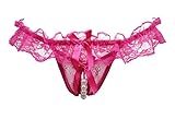 TONGK  レースオープンクロッチTバックガーゼ真珠のマッサージの女性のパンツのセクシーな誘惑Tパンツ (Blue)