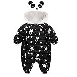 YUEGUANG ベビー服 長袖防寒着 ダウン ロンパース キッズジャンプスーツ ベビーダウンコート ダウンジャケット 新生児用 カバーオール 可愛いパンダ フード付き 冬 防寒 (ブラック, 80c